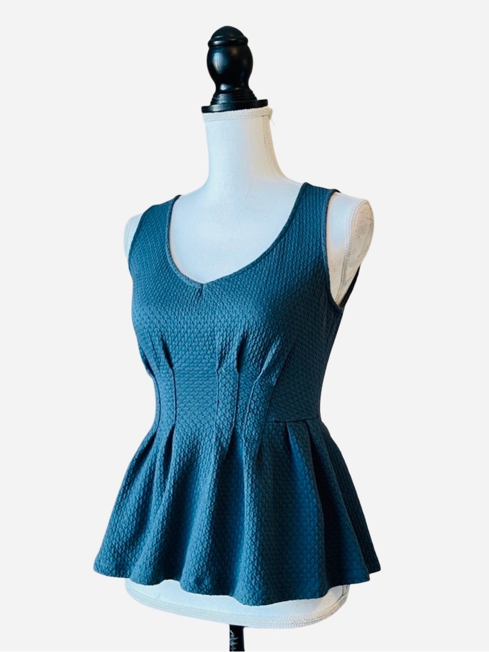 Anthropologie Deletta Textured Peplum Tank in Deep Teal Blue - XS, Like New - Picture 2 of 4